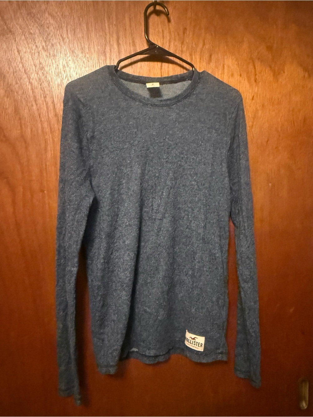 Hollister Men's Heather Navy Crewneck Long Sleeve Tee